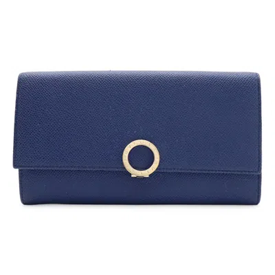 Pre-owned Bvlgari Calf Leather Long Wallet In Blue