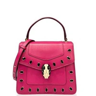 Pre-owned Bvlgari Calfskin Serpenti Forever Top Handle Small In Purple