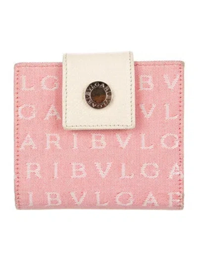 Pre-owned Bvlgari Canvas Graphic Print Compact Wallet In Pink