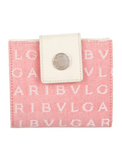 Pre-owned Bvlgari Canvas Graphic Print Compact Wallet In Pink