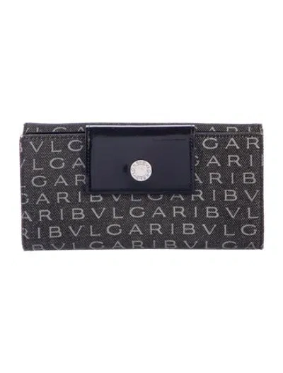Pre-owned Bvlgari Canvas Graphic Print Continental Wallet In Black