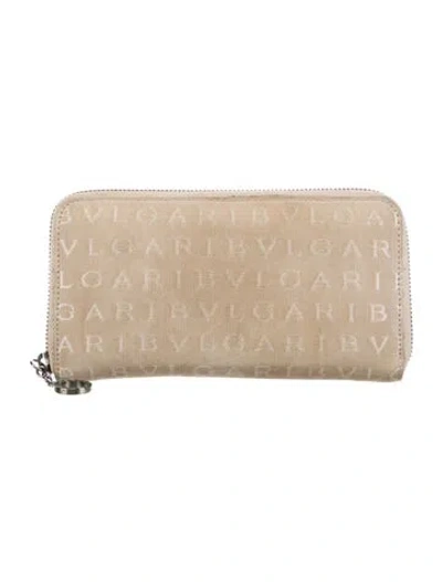 Pre-owned Bvlgari Canvas Graphic Print Continental Wallet In Neutrals