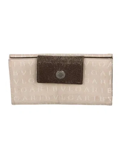 Pre-owned Bvlgari Canvas Graphic Print Continental Wallet In Neutrals