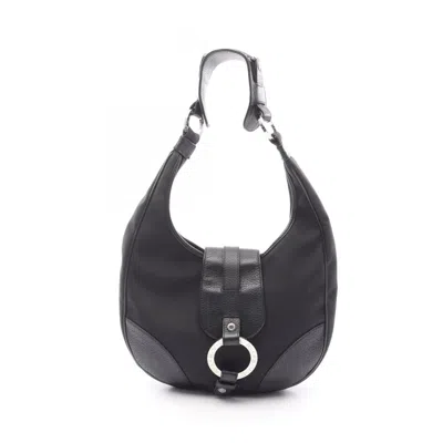 Pre-owned Bvlgari Canvas Leather Shoulder Bag () In Black