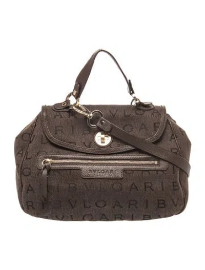 Pre-owned Bvlgari Canvas Top Handle Bag In Brown