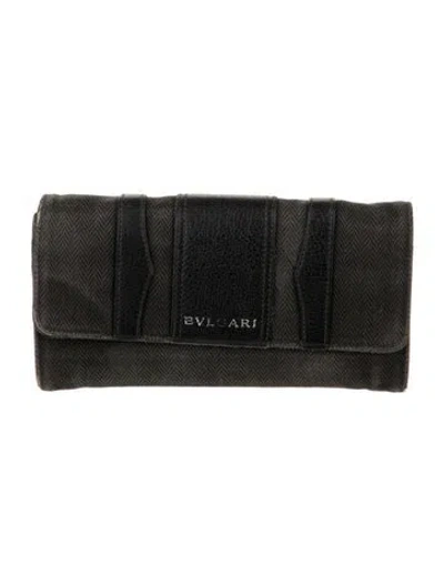 Pre-owned Bvlgari Canvas Tweed Pattern Continental Wallet In Black/grey