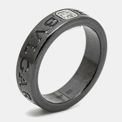 Pre-owned Bvlgari Ceramic Diamond 18k White Gold Ring Size 53
