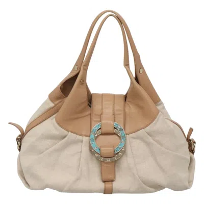 Pre-owned Bvlgari Chandra Hobo Canvas And Leather Beige Canvas Tote Bag Bag () In Sand
