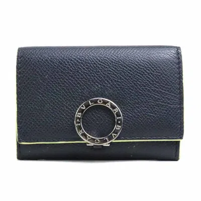 Pre-owned Bvlgari Charcoal Gray Yellow Leather Coin Purse/coin Case ()