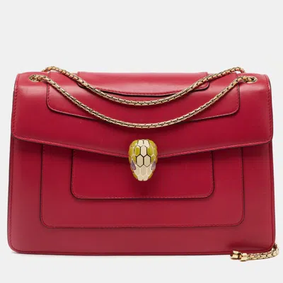 Pre-owned Bvlgari Cherry Red Leather Medium Serpenti Forever Shoulder Bag