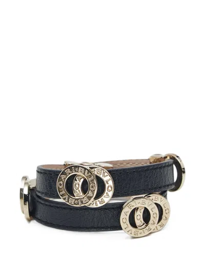 Pre-owned Bvlgari Circle Leather Bracelet In Black