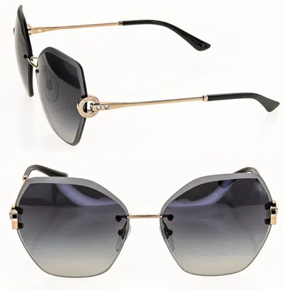 Pre-owned Bvlgari Coin Bv6105b Gold Gray Crystal Rimless Metal Oversized Sunglasses 6105