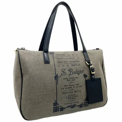 Pre-owned Bvlgari Collezione Black Brown Coated Canvas Leather Handbag Tote Bag () In Multi