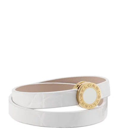 Bvlgari Crocodile Leather Double Tour Bracelet In White