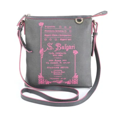 Pre-owned Bvlgari Dark Gray Pink Leather Coated Canvas Shoulder Bag Tote Bag ()