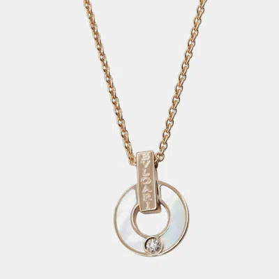 Pre-owned Bvlgari Diamond And Mother Of Pearl 18k Rose Gold Pendant Necklace