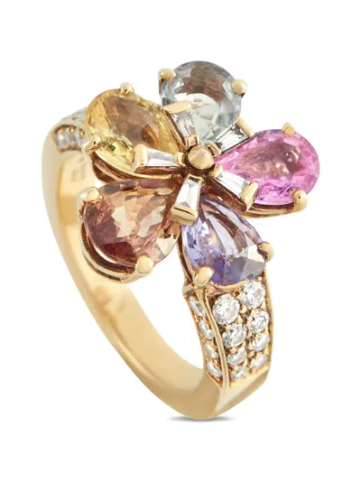 Pre-owned Bvlgari Diamond And Sapphire Floral Ring In Gold