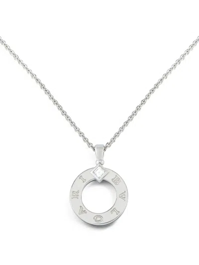 Pre-owned Bvlgari Diamond Circle Pendant Necklace In Silver