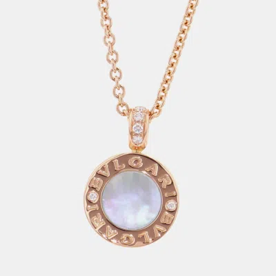 Pre-owned Bvlgari Diamond Mother Of Pearl Onyx 18k Rose Gold Pendant Necklace