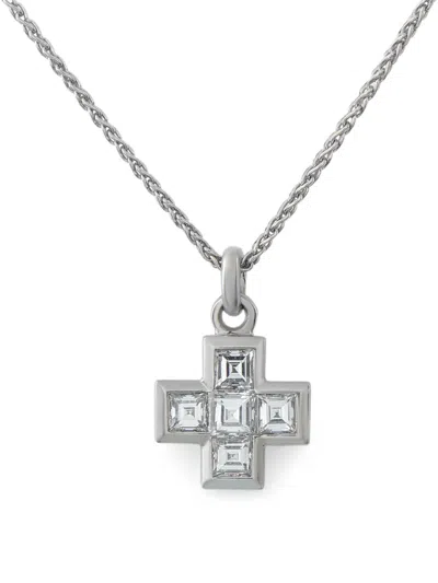 Pre-owned Bvlgari Diamond-embellished Cross-pendant Necklace In Silver