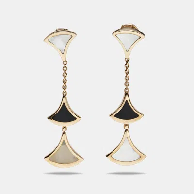 Pre-owned Bvlgari Divas' Dream Onyx Mother Of Pearl 18k Rose Gold Dangle Earrings