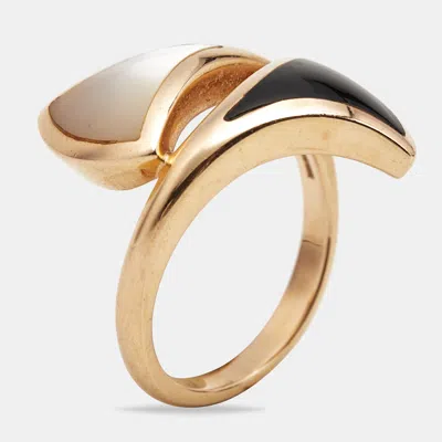 Pre-owned Bvlgari Divas' Dream Onyx Mother Of Pearl 18k Rose Gold Ring Size 51