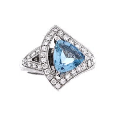 Bvlgari Divas' Dream Openwork Ring 18k White Gold With Diamonds And Aquamarine In Silver