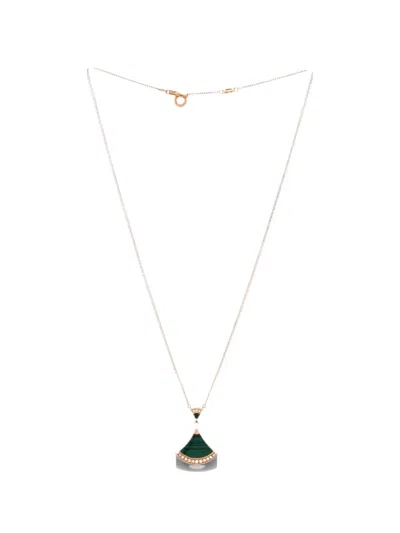 Pre-owned Bvlgari Divas' Dream Pendant 18k Rose Gold With Malachite And Diamonds Large Necklace In Pink