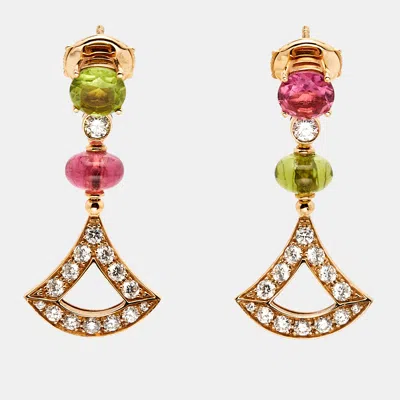 Pre-owned Bvlgari Divissima Multi Gemstone 18k Rose Gold Earrings