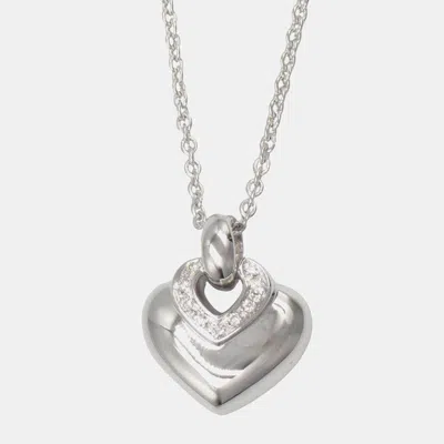 Pre-owned Bvlgari Doppio Cuore Heart 18k White Gold Diamond Pendant Necklace