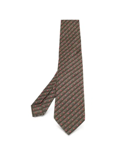Pre-owned Bvlgari Dotted-stripe Silk Tie In Green