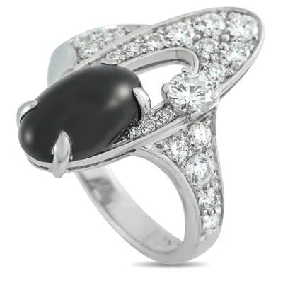Bvlgari Elysia 18k White Gold 0.65ct Diamond And Onyx Ring Bv13-040726 In Metallic