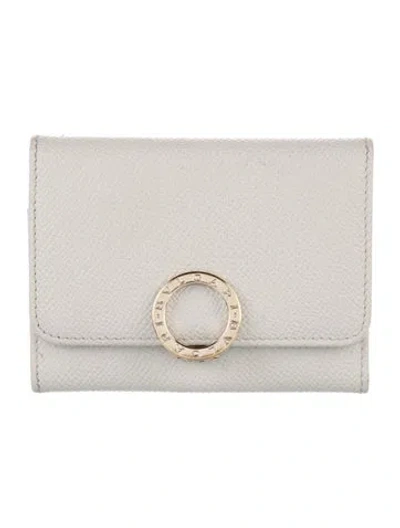 Pre-owned Bvlgari Embossed Leather Compact Wallet In Pink/white