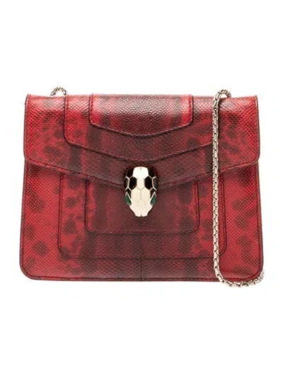 Pre-owned Bvlgari Embossed Leather Serpenti Forever In Red