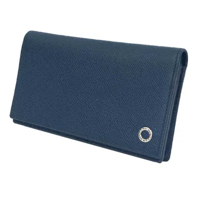 Pre-owned Bvlgari Emerald Green Navy Leather Long Wallet (bi-fold) () In Emerald Green, Navy