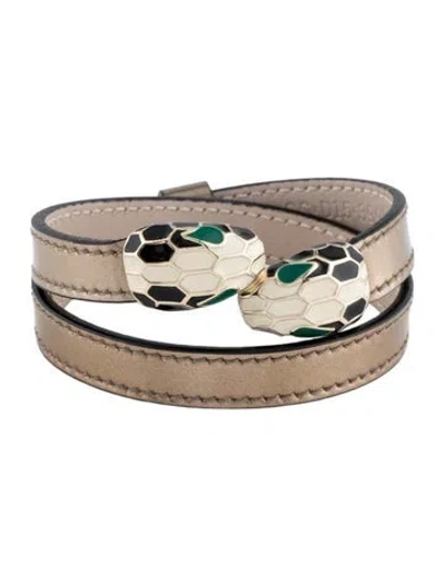 Pre-owned Bvlgari Enamel & Leather Serpenti Forever Double Coil Bracelet In Multi
