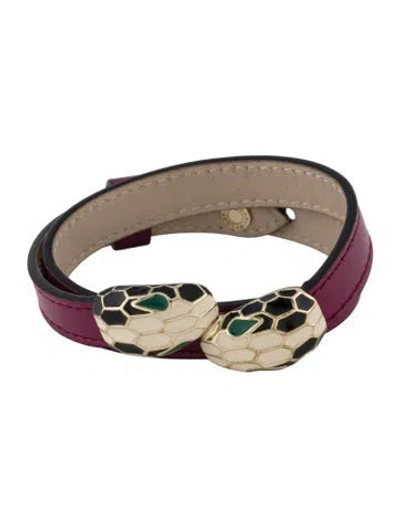 Pre-owned Bvlgari Enamel & Leather Serpenti Forever Double Coil Bracelet In Multi