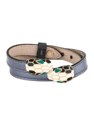 Pre-owned Bvlgari Enamel & Leather Serpenti Forever Double Coil Bracelet In Multi