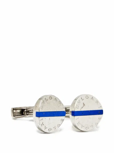 Pre-owned Bvlgari Engraved-logo Cufflinks In Silver
