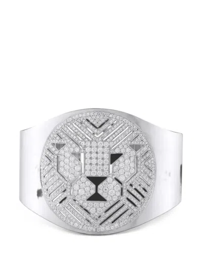 Pre-owned Bvlgari Enigma Diamond Cuff Bracelet In Silver