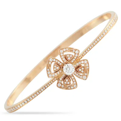 Bvlgari Fiorever 18k Rose Gold Diamond Bangle Bracelet Size Small #5206 In Green