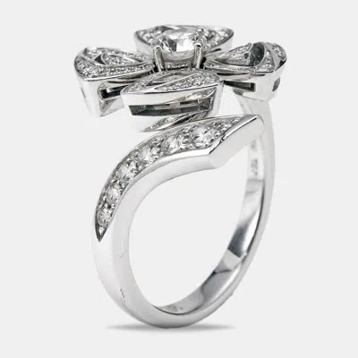 Pre-owned Bvlgari Fiorever Diamonds 18k White Gold Ring Size 56