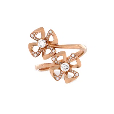 Bvlgari Fiorever Double Ring 18k Rose Gold And Diamonds In Silver
