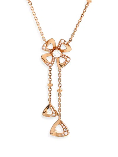 Pre-owned Bvlgari Fiorever Drop Pendant 18k Rose Gold And Diamonds Necklace In Pink