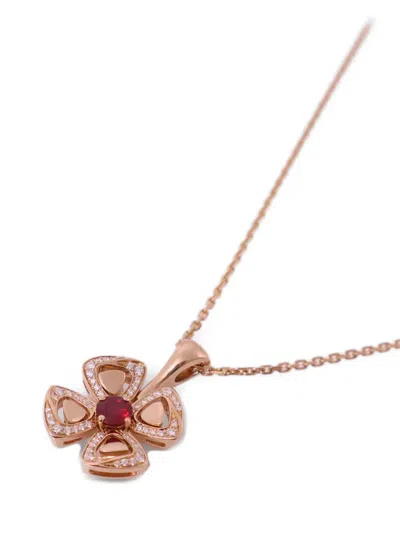 Pre-owned Bvlgari Fiorever Ruby And Diamond Necklace In Pink