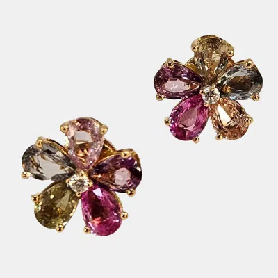 Pre-owned Bvlgari Flower 18k Yellow Gold Diamond And Multi-color Sapphire Earrings