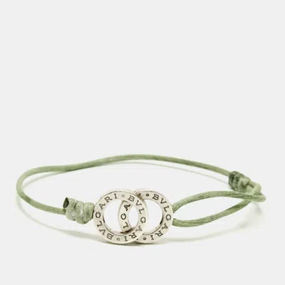 Pre-owned Bvlgari Fortuna Interlocking Circles Sterling Silver Green Cord Bracelet
