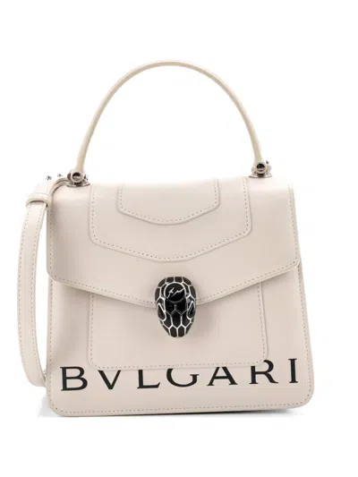 Pre-owned Bvlgari Fragment Serpenti Forever Top Handle Bag Leather Small Crossbody Bag In Neutral