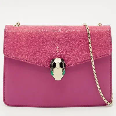 Pre-owned Bvlgari Fuchsia Stingray And Leather Small Serpenti Forever Crossbody Bag In Pink