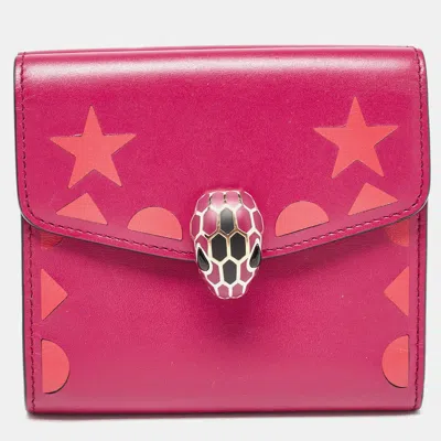 Pre-owned Bvlgari Fuchsia/orange Leather Serpenti Forever Trifold Wallet In Pink